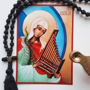 Saint Cecilia Icon Print - St Cecilia Patron Saint of Music with a Portative Organ