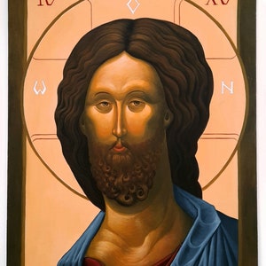 Christ Pantocrator Hand-Painted Icon - Traditional Orthodox Christian Iconography