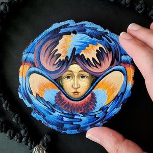 Hand-Painted Seraph Angel Icon on a Wooden Pine Disc (Made to Order) - Modern Orthodox Christian Icon
