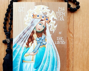 Saint Dymphna of Ireland Hand-Painted Orthodox Icon - Made with 23 carat Gold Leaf on a Wood Panel