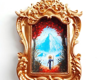 Minimålning: "Den andliga resan" - med spår av 23 karats bladguld - (ram ingår)