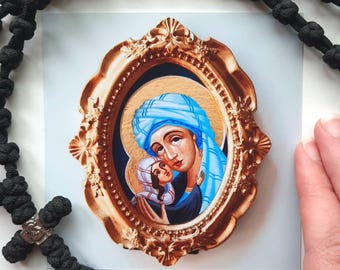 St. Anna Holding the Infant Theotokos and Ever-Virgin Mary Icon Print