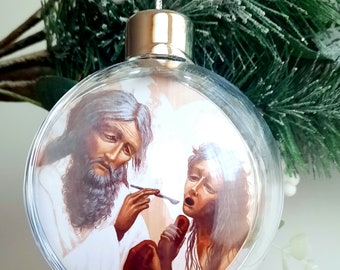 Saint Mary of Egypt with Saint Zosimas Christmas Tree Globe Ornament- Modern Ukrainian Orthodox Styled Icon
