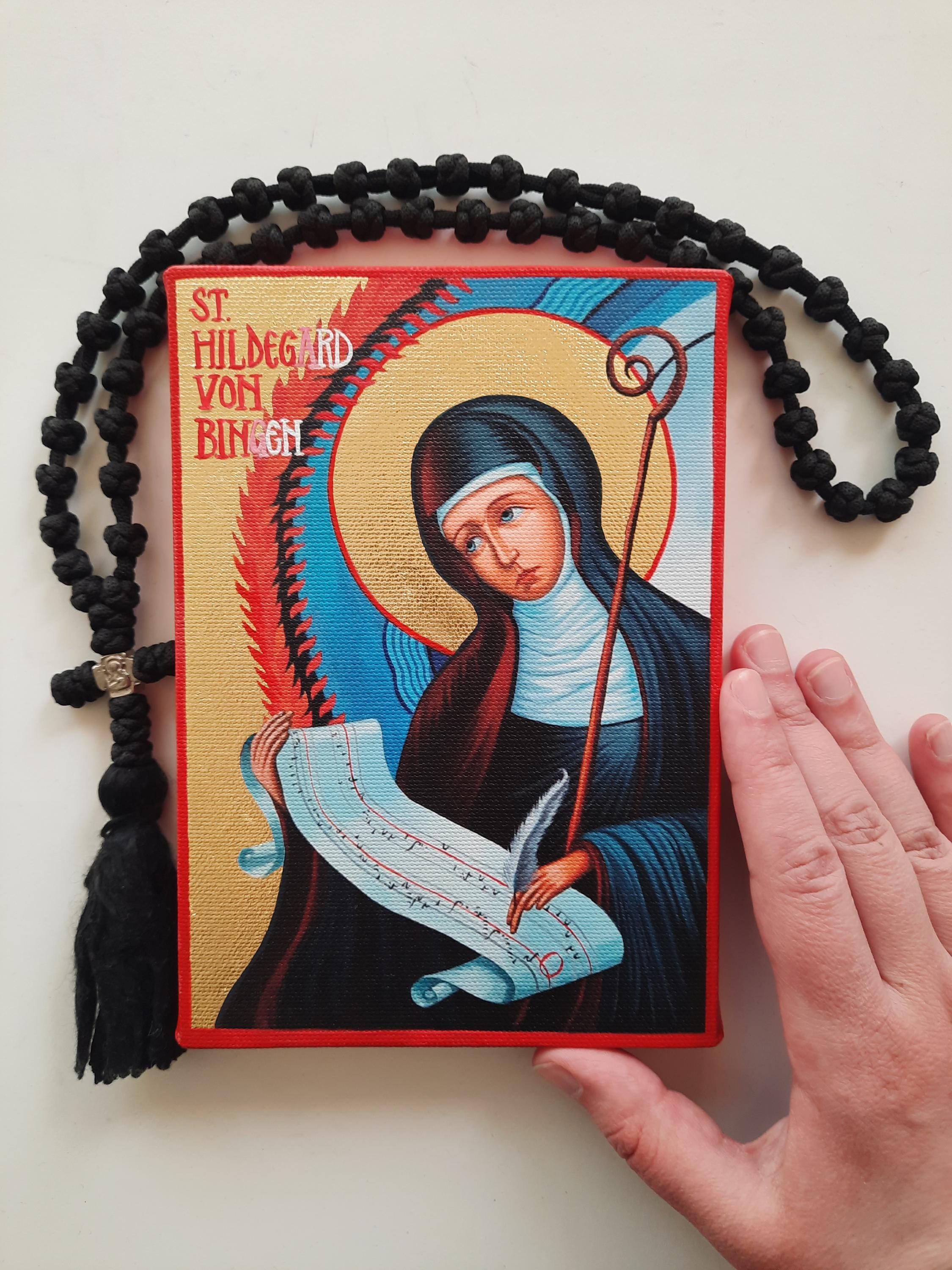 Partly Hand-painted/gilded Canvas Icon Print of St. Hildegard of Bingen ...