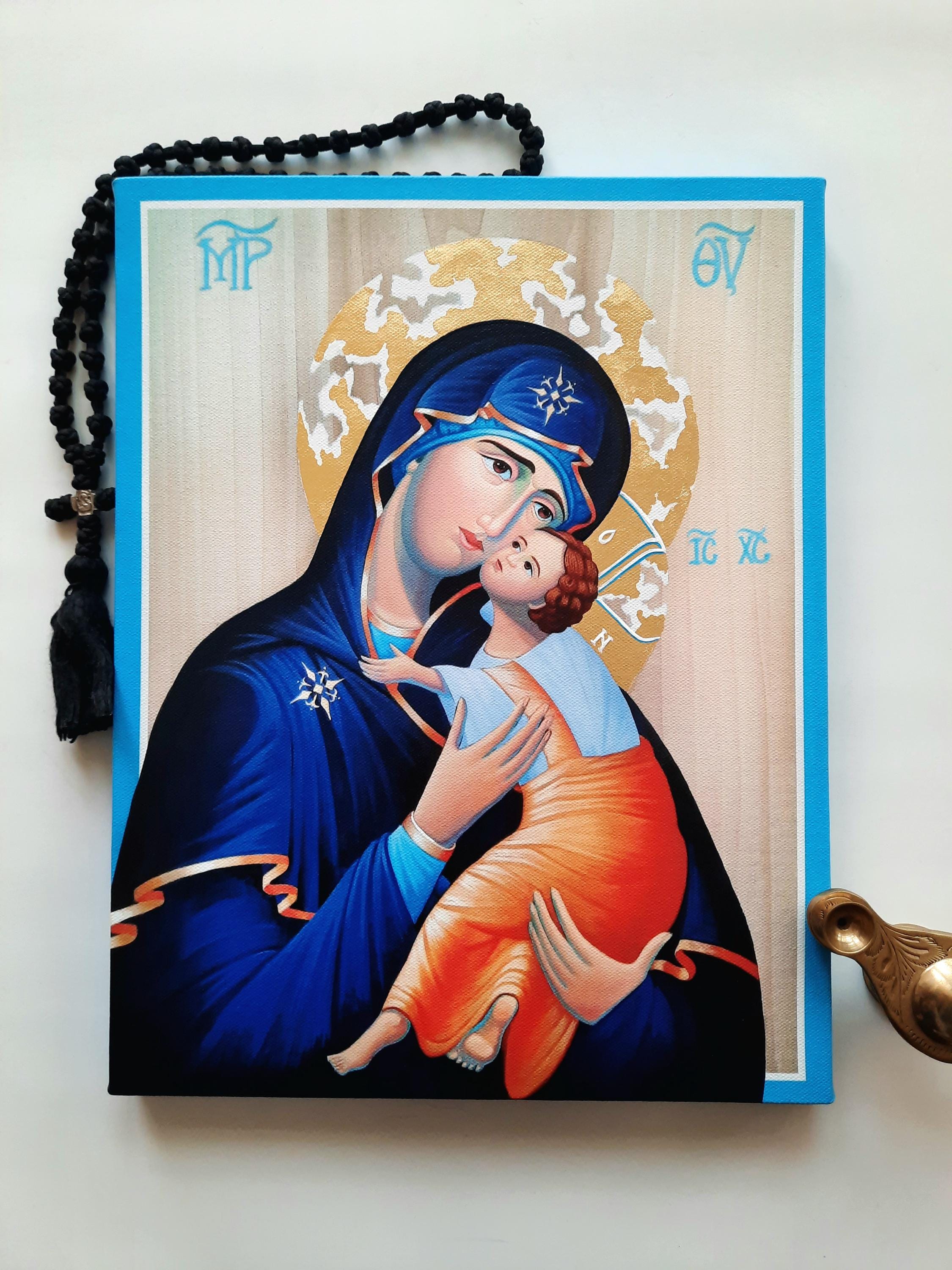 Partly Hand-painted/gilded Canvas Icon Print of the Virgin of ...
