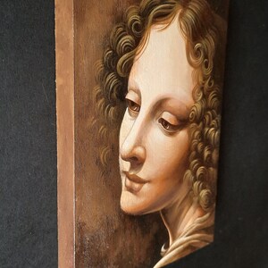 Hand-Painted Leonardo da Vinci Angel Painting on Wood Detail from The Virgin of the Rocks Italian Renaissance Art image 5