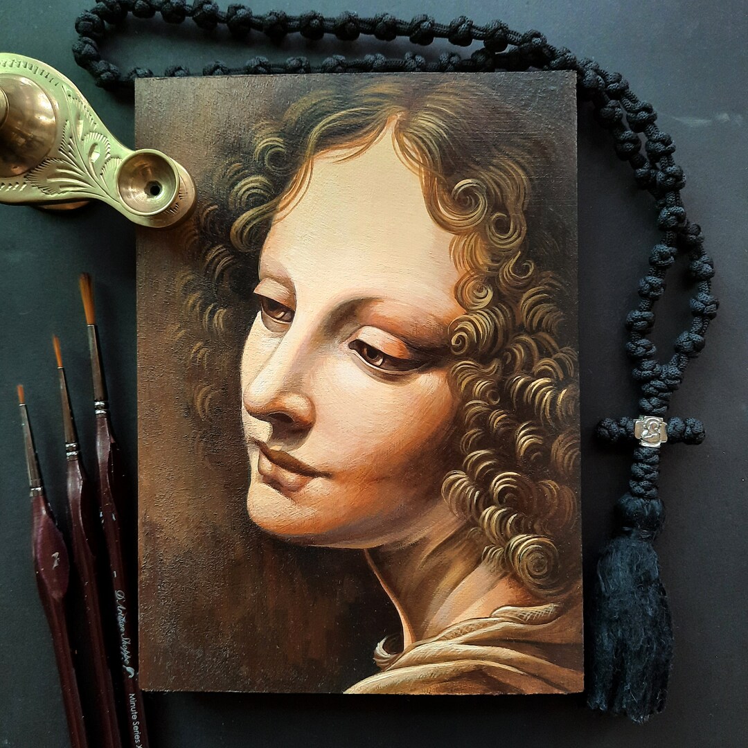 Handpainted Leonardo Da Vinci Angel Painting on Wood detail From the