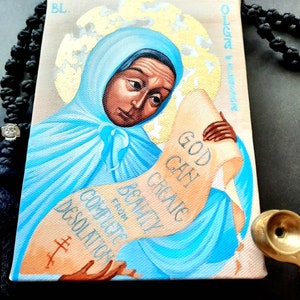 Partly Hand-Painted/Gilded Canvas Icon Print of Saint Olga Michael of Alaska - Made with 23 carat gold leaf