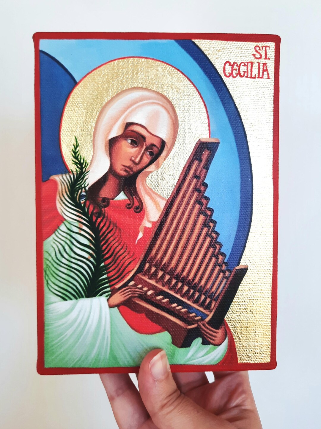 Partly Hand-painted/gilded Canvas Icon Print of Saint Cecilia With a ...