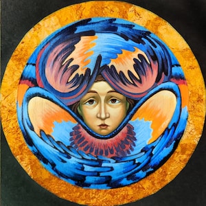 Seraph Angel Icon Print - Blue, Royal Purple, and Fiery Gold Seraphim - Modern Orthodox Christian Icons