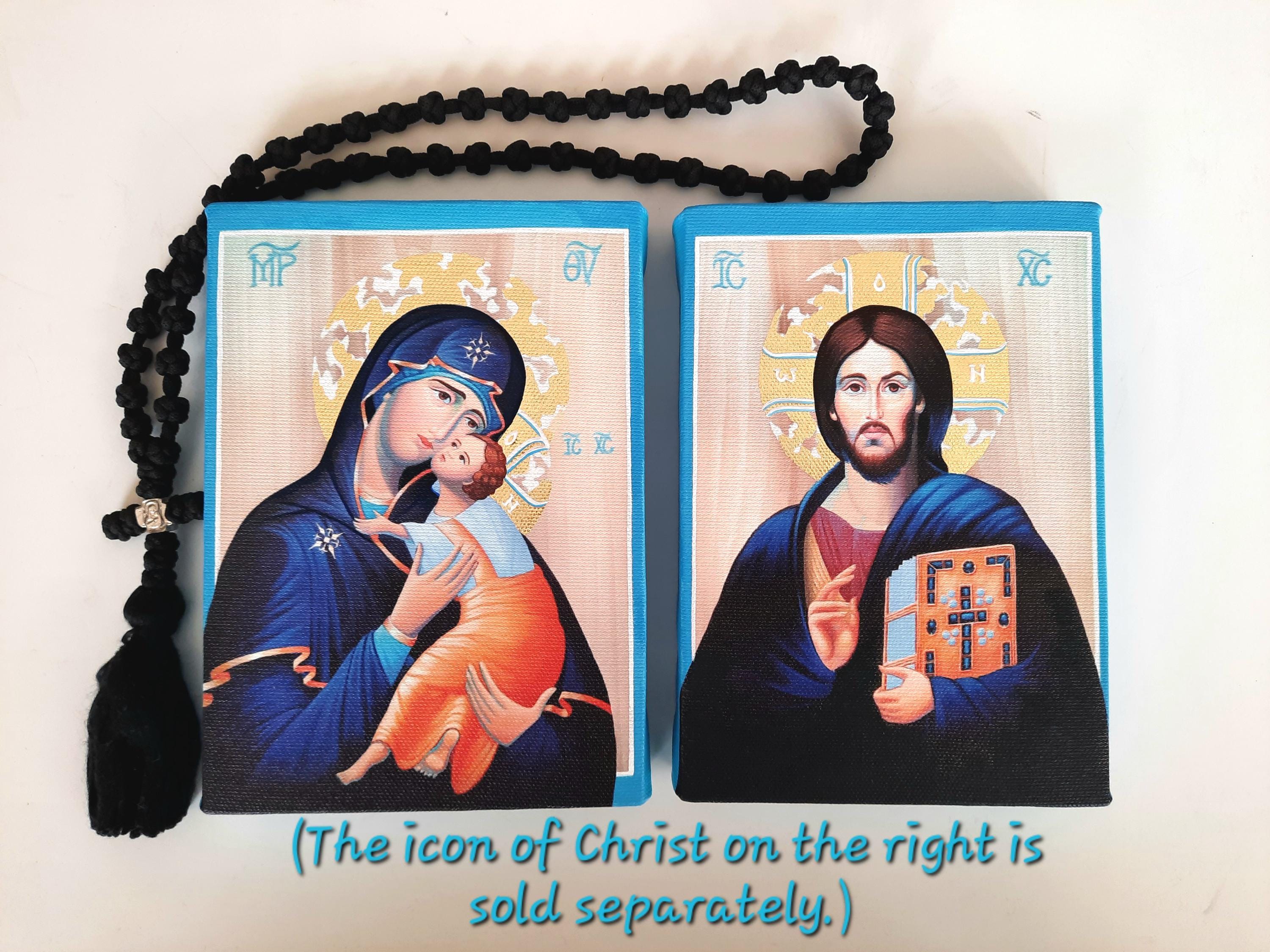 Partly Hand-painted/gilded Canvas Icon Print of the Virgin of ...
