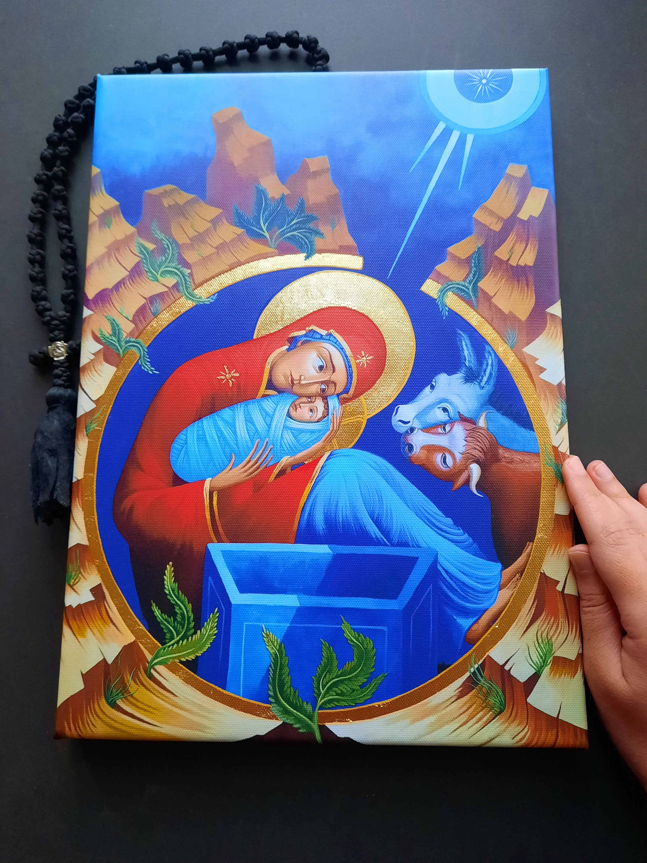 Partly Hand-painted/gilded Nativity of Our Lord Jesus Christ Canvas ...