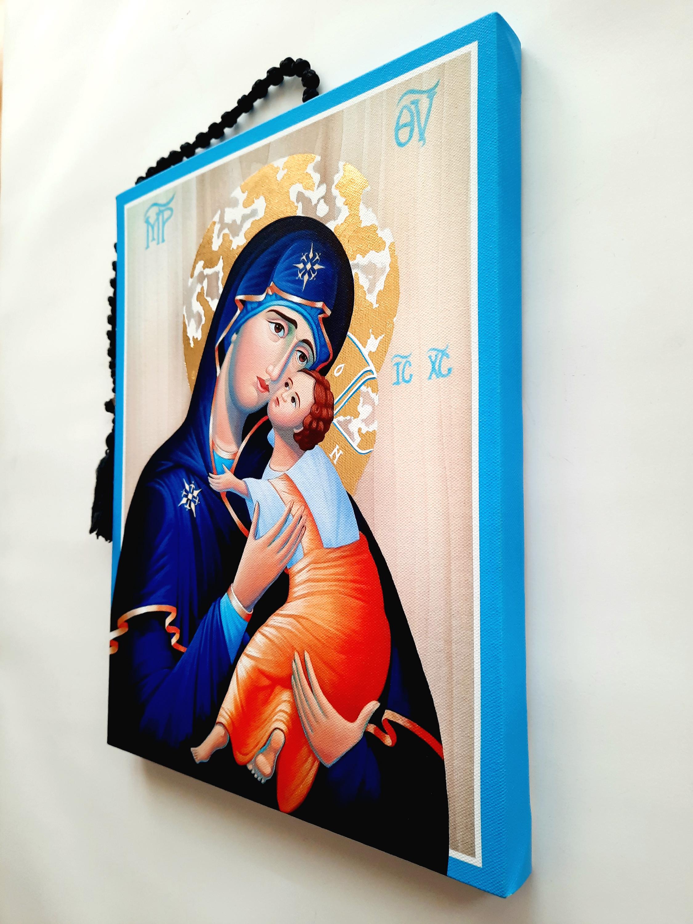 Partly Hand-painted/gilded Canvas Icon Print of the Virgin of ...