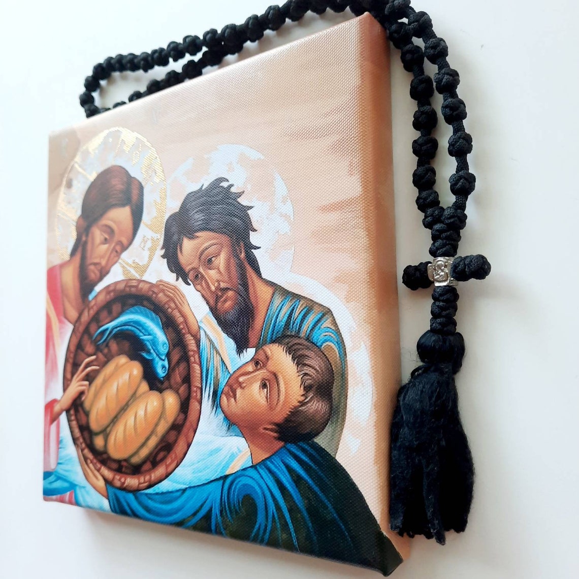 Partly Hand-painted/gilded 5 Loaves and 2 Fishes Icon Canvas Print ...