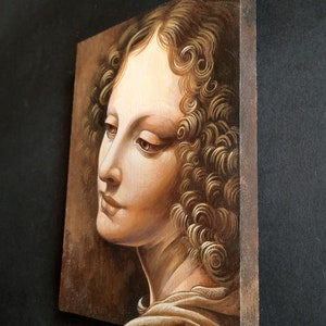 Hand-Painted Leonardo da Vinci Angel Painting on Wood Detail from The Virgin of the Rocks Italian Renaissance Art image 4