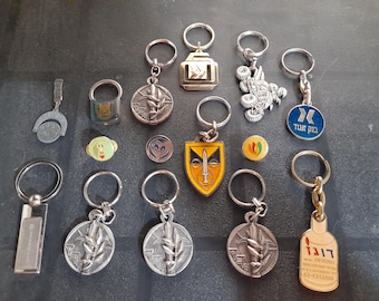 Israeli Army Keychains, Bronze Military Keyrings, Lot of 15