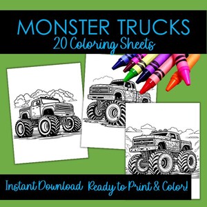 Printable Monster Trucks Coloring Pages for Kids, Monster Truck Coloring Pages for Boys, Printable Instant Download Coloring Page