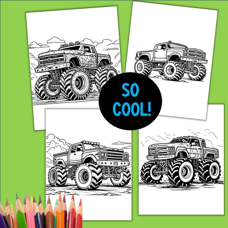 Printable Monster Trucks Coloring Pages for Kids Monster - Etsy