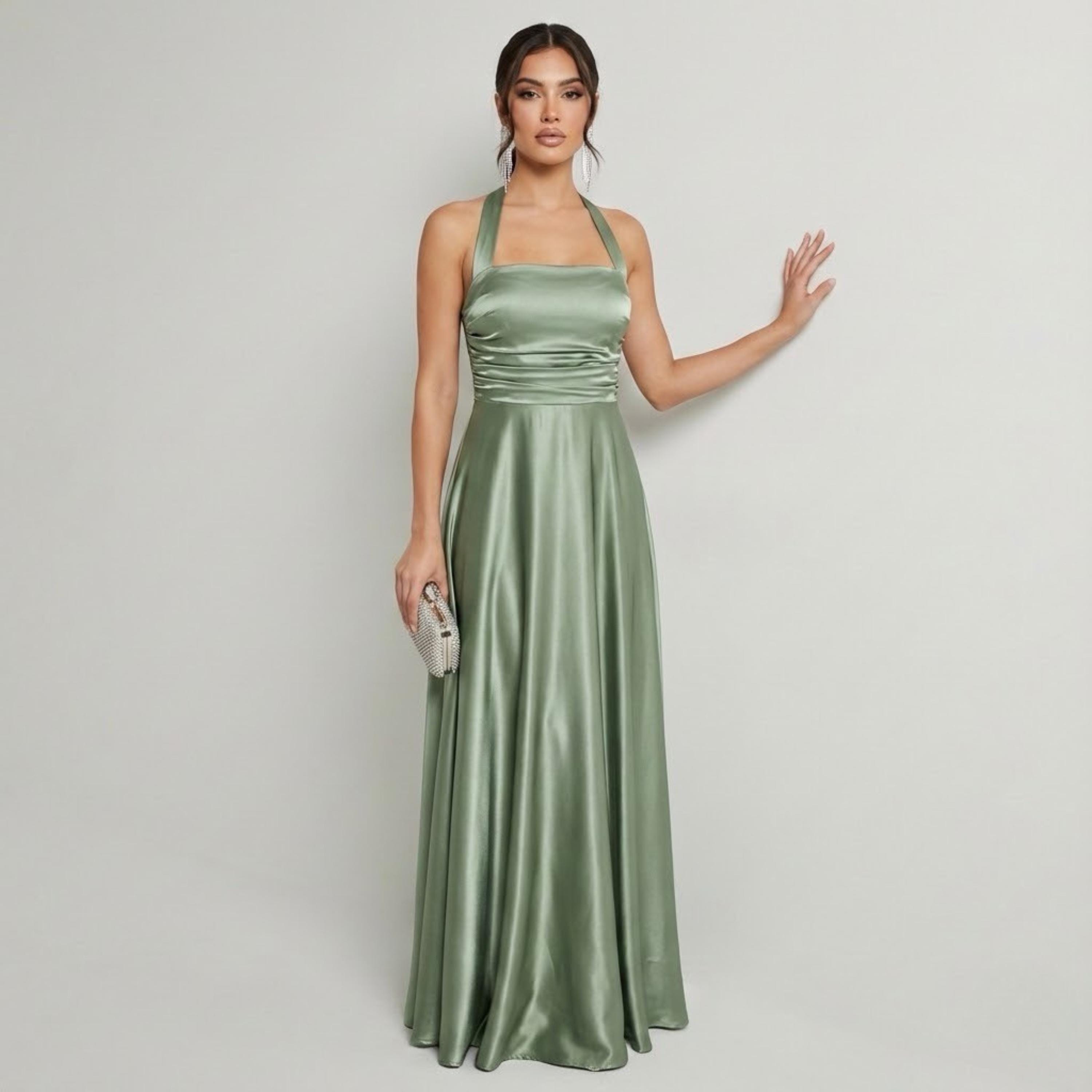 green emerald velvet dress Berylove Women Matcha Ruffled Chiffon Bridesmaid Dress A Line Spaghetti Straps Wedding Guest Dress, Matcha / US16 main image 1