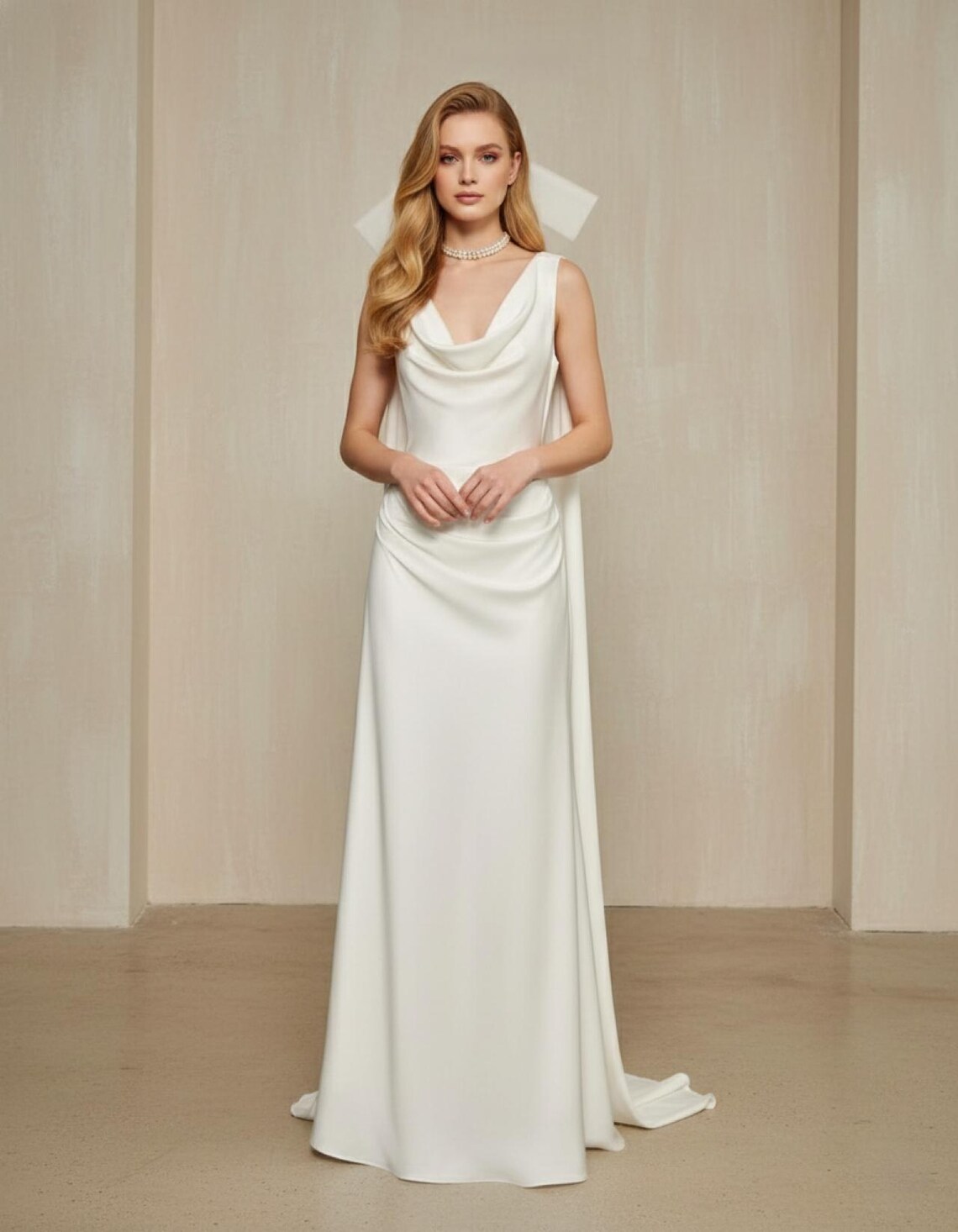 Elegant Ivory Satin Cowl Neck Wedding Dress Minimalist Bridal Gown Etsy — free download