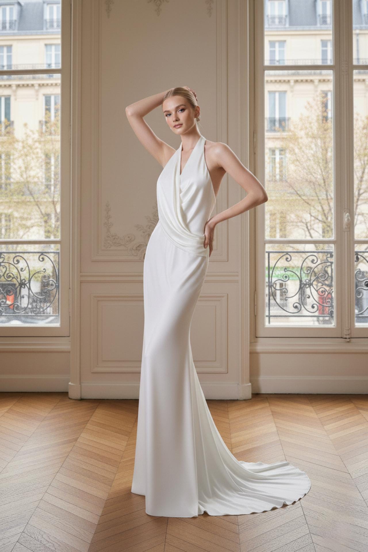 Silk Satin Halter Wedding Dress: Luxury Custom Bridal Gown