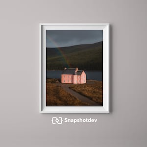 Culzie Lodge Scotland Print – Rainbow Pink House Landscape Wall Art