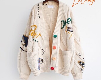 Women Vogue Fleece Long Sleeve Open Front Woolen Sweater Coat Jacket Cardigan Loose Warm with Pockets Pullover Jumper
