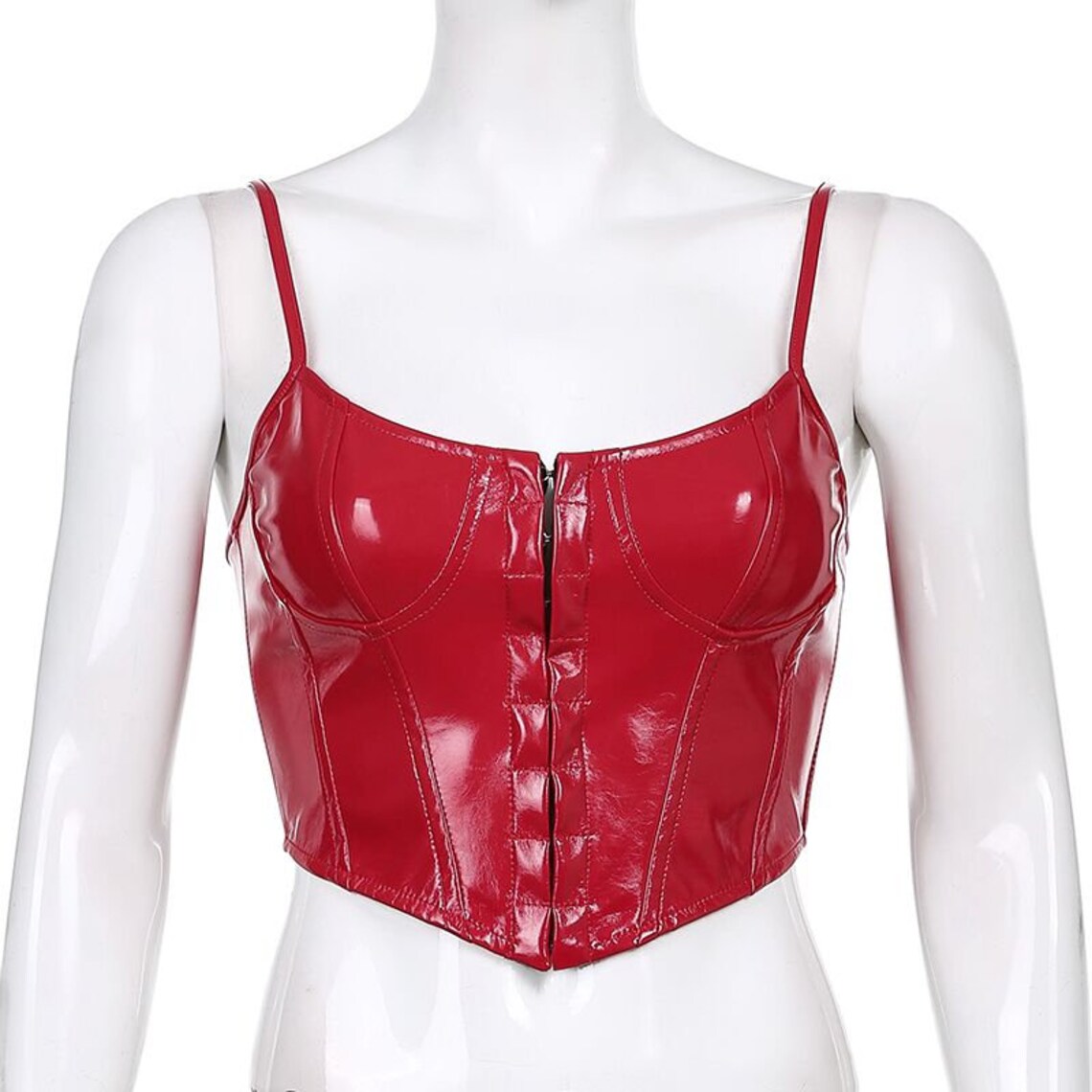 FEOYA Damen Korsett Top - PU-Leder Bustier Mit Verstellbaren Trägern