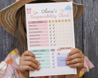 Verantwortungs-Diagramm, Checkliste für die tägliche Schule, To-Do-Liste, bearbeitbares Hausarbeits-Diagramm, druckbare PDF-Datei, tägliche Routine, Homeschool-Planer