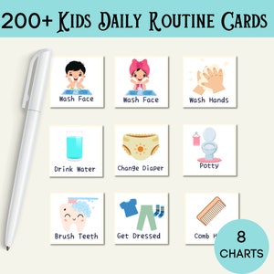 Plus de 200 cartes de routine quotidienne, cartes de rythme quotidiennes modifiables pour enfants, cartes de routine pour tout-petits, routine personnalisée, imprimables, cartes de routine quotidienne et hebdomadaire