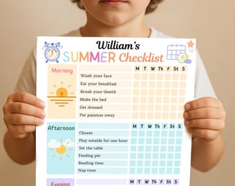 Summer Daily Checklist for Kids, Responsibility Chart, To Do List, Editable Chore Chart, Printable, Editable, Daily Routine, Canva Template