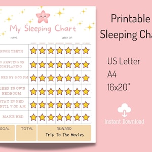 Printable Kid's Sleeping Chart, Kids Stay in Bed All Night Reward Chart ...