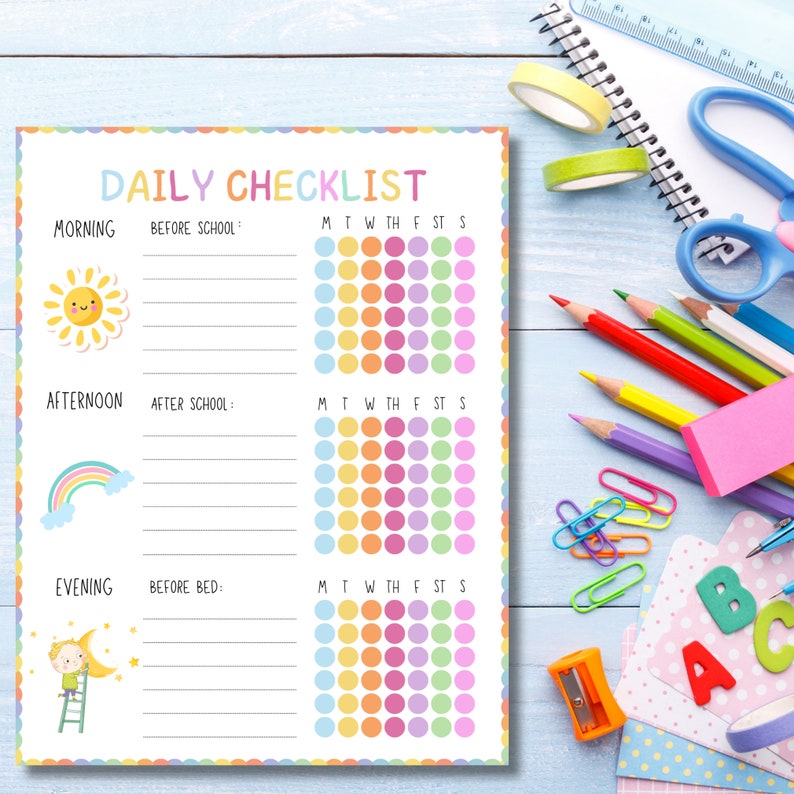 Kids Daily Checklist, Kids Planner, Kids Checklist, Kids Daily Routine, Kids To Do List, Kids School Checklist, Chore Chart, Printable PDF