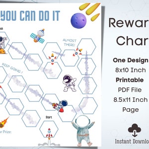 Druckbare Belohnungstabelle | Verhaltenstabelle | Tägliches Hausarbeits-Diagramm | Kinder Routine Sticker Chart | Niedliches Space Reward Job Chart, Rakete Raumschiff