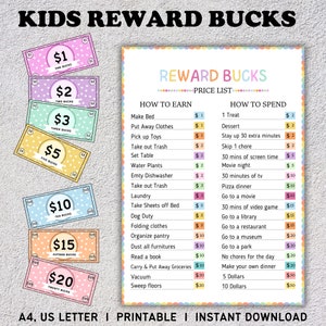 Bearbeitbare Kids Reward Bucks, druckbar, Mom Bucks, Kids Reward Coupons, Chore Bucks, Mom Geld, Belohnungssystem für Kinder, Good Behaviour Bucks