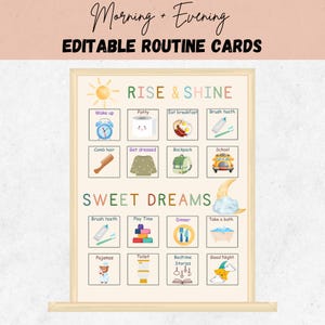 Ochtend- en avondroutinekaarten voor kinderen, visueel dagschema, afdrukbaar takenschema voor peuters, Montessori-routine, opkomstschema