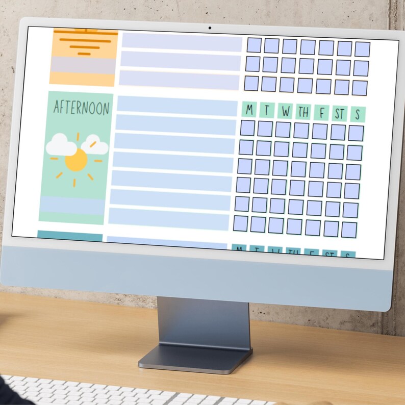 Fillable daily checklist for kids displayed on computer screen, editable PDF with checkboxes and daily grid