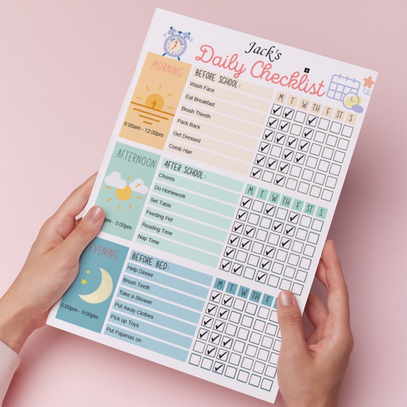 Kids Daily School  Checklist, Responsibility Chart, To Do List, Editable Chore Chart, For Boys, Daily Routine, Homeschool Planner