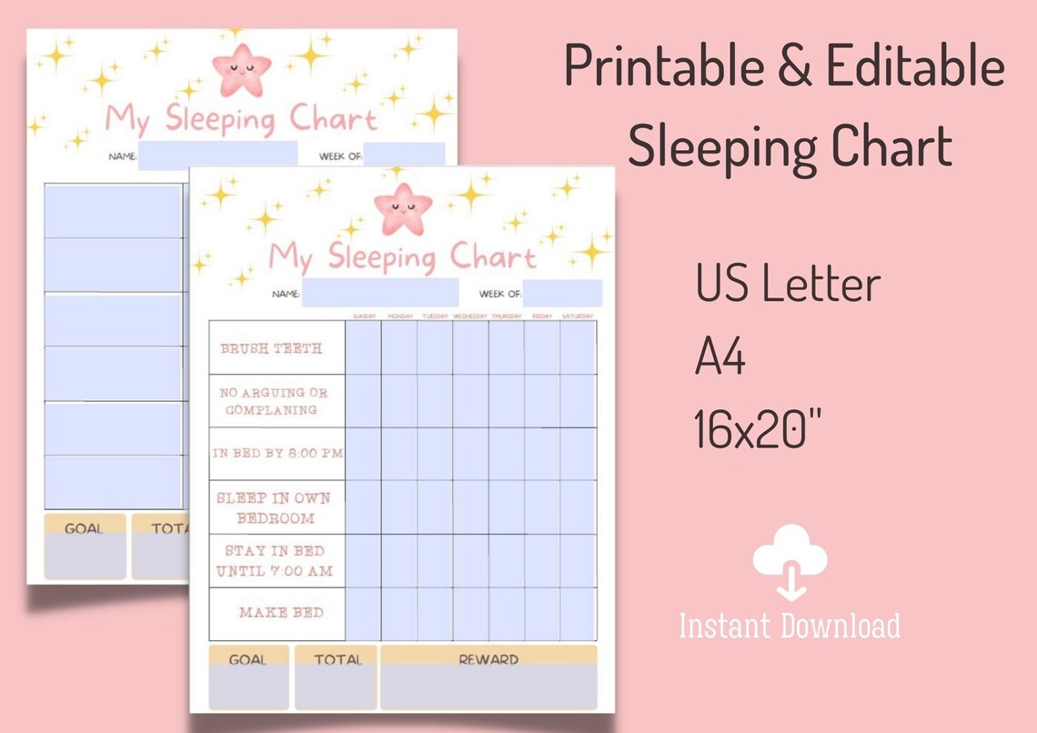 Printable Kid's Sleeping Chart Kids Stay in Bed All Night | Etsy