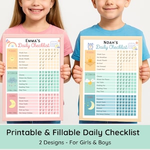 Kids Daily Checklist, Chore Chart for Kids, Kids Planner, To Do List, Routine Chart, Kids Daily Routine, Kids Schedule, Printable, Editable