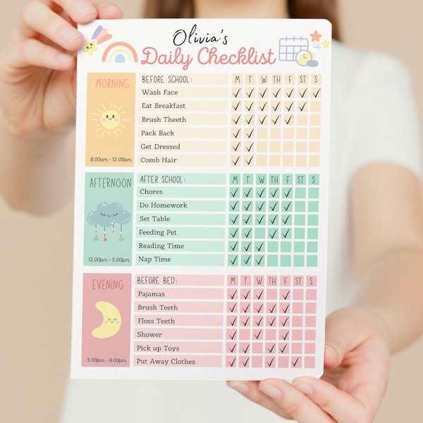 Kids Daily School  Checklist, Responsibility Chart, To Do List, Editable Chore Chart, Printable PDF, Daily Routine, Homeschool Planner