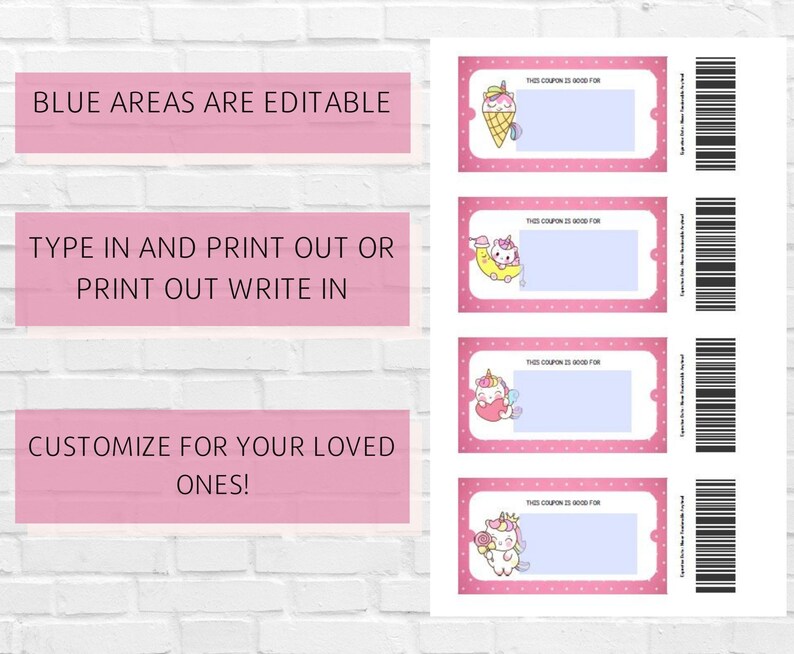 Unicorn Kids Reward Coupons Printable Reward Tickets Etsy