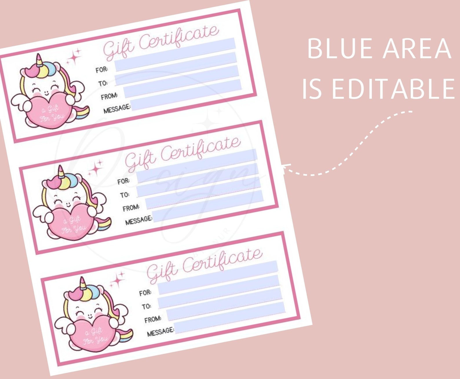 Unicorn Gift Certificate, Printable Gift Voucher Ticket, Blank Coupon ...