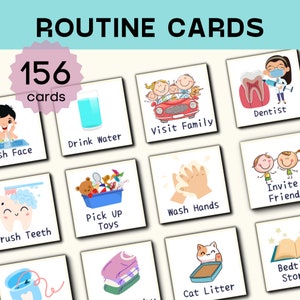 156 dagelijkse routinekaarten, bewerkbare dagelijkse ritmekaarten voor kinderen, peuterroutinekaarten, aangepaste routine, afdrukbare, dagelijkse en wekelijkse routinekaarten