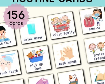 Bearbeitbare Kinder Routine Karten, 156 druckbare visuelle Stundenplankarten für Kleinkinder, tägliche Routinekarten, tägliche Kinderrhythmuskarten, druckbares PDF