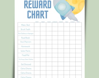 Tabla de recompensas editable con temática espacial para niños (PDF imprimible) / Tabla de tareas semanales personalizada para niños y niñas / Descarga instantánea en PDF