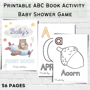 Printable ABC Book Activity – Baby Shower Game for Kids, Gender Neutral Keepsake, Fillable Alphabet Book, ABC Memory Book, Coloring Sheets