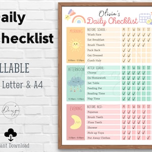 Kids Daily School Checklist, Responsibility Chart, To Do List, Editable Chore Chart, Printable PDF, Daily Routine, Homeschool Planner image 3