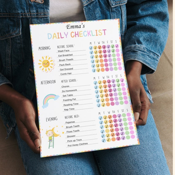 Kids Daily Checklist, Kids Planner, Kids Checklist, Kids Daily Routine, Kids To Do List, Kids School Checklist, Chore Chart, Printable PDF