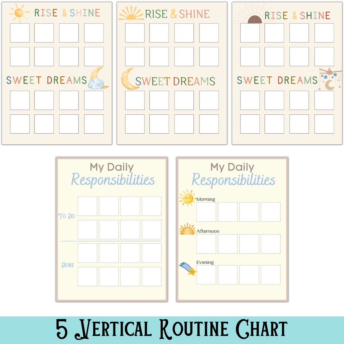 Kids Daily Responsibility Chart, Printable Daily Routine, Visual ...
